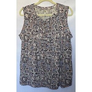 PerSeption Concept WomensTunic Top Size XL Sleeveless Half Button Up Paisley